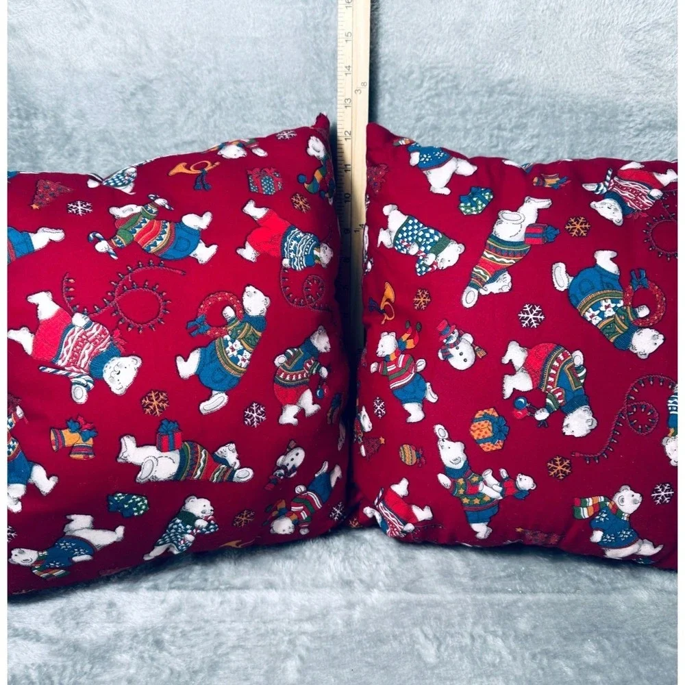 Polar Bear Christmas Vintage Throw Pillows‎ Set of 2 Quilted Reversible 12x12